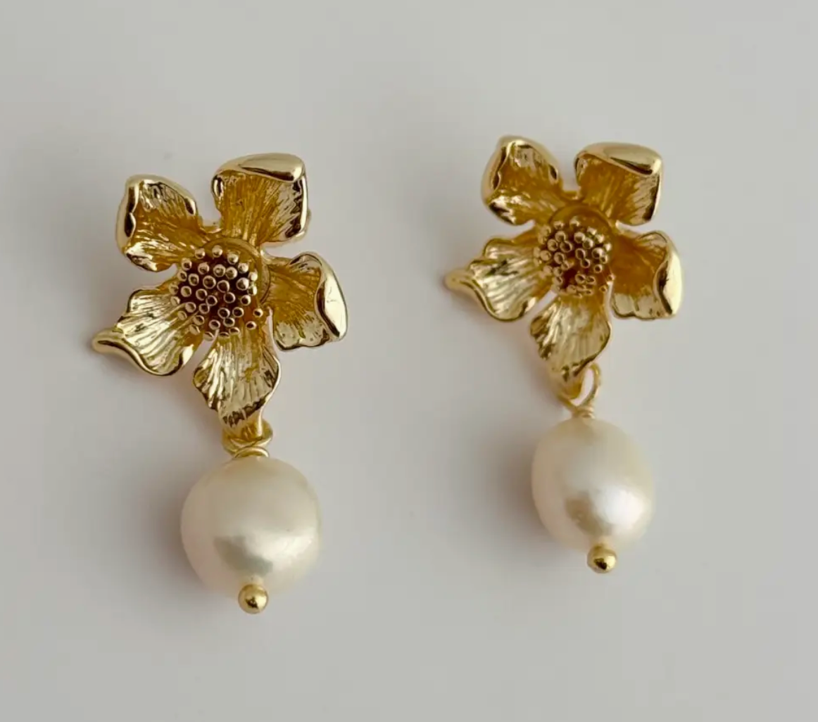 Floral Pearl Drop Earrings