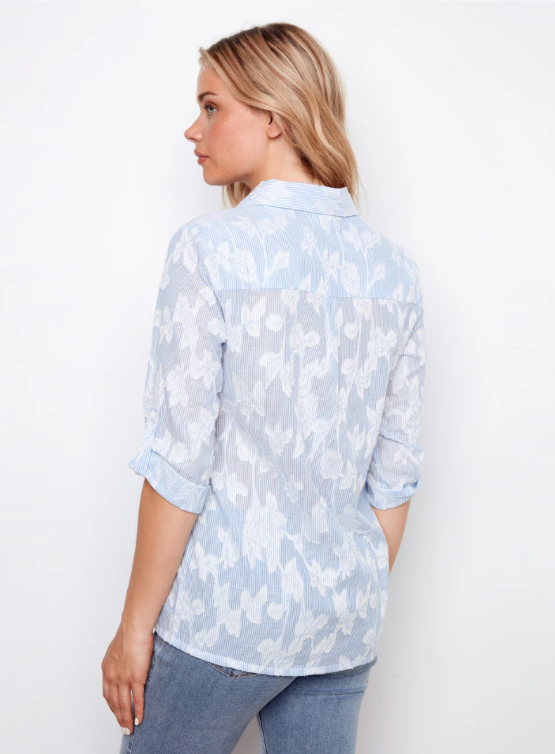 Charlie B Womens Embroidered Stripe Blouse