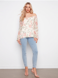 Charlie B Womens Printed Balloon Sleeve Blouse