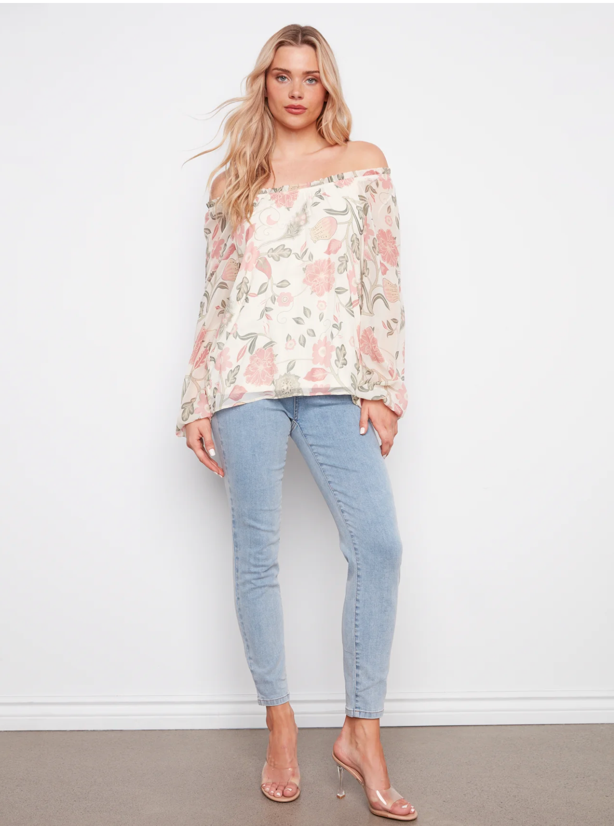 Charlie B Womens Printed Balloon Sleeve Blouse