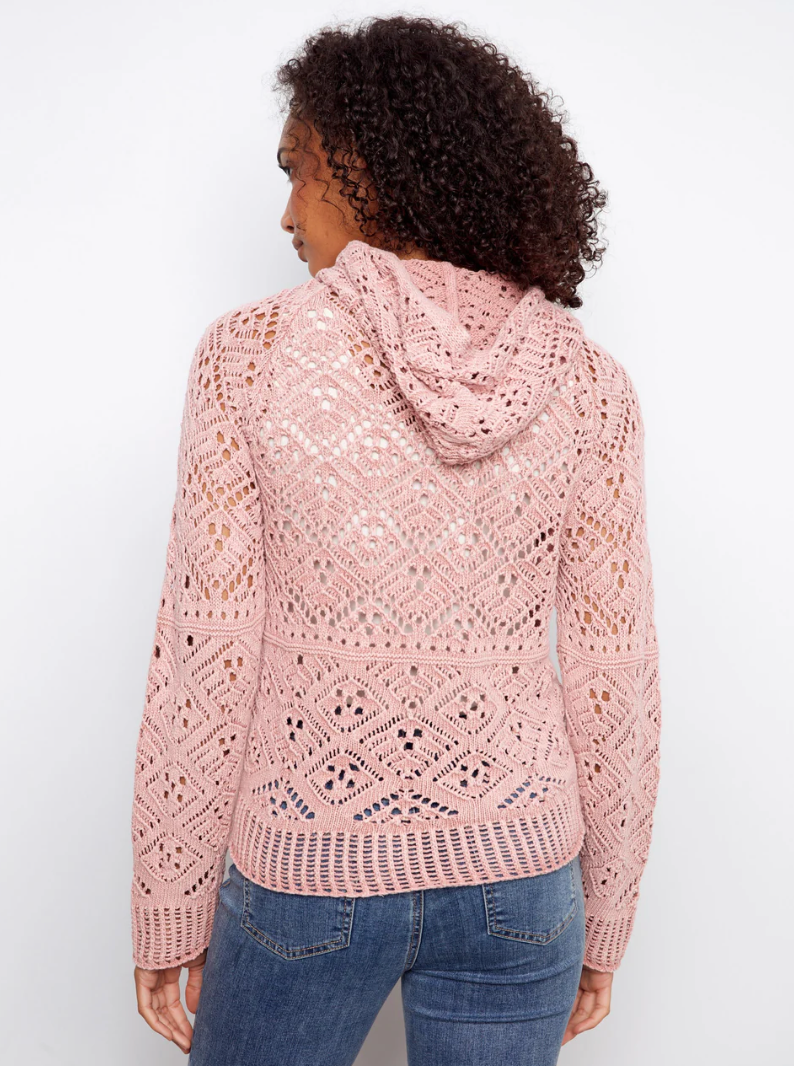 Charlie B Womens Crochet Hoodie Sweater