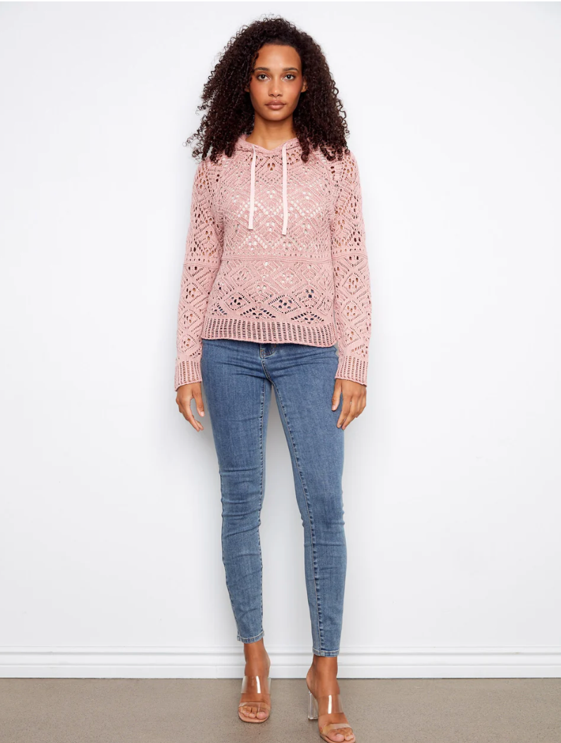 Charlie B Womens Crochet Hoodie Sweater