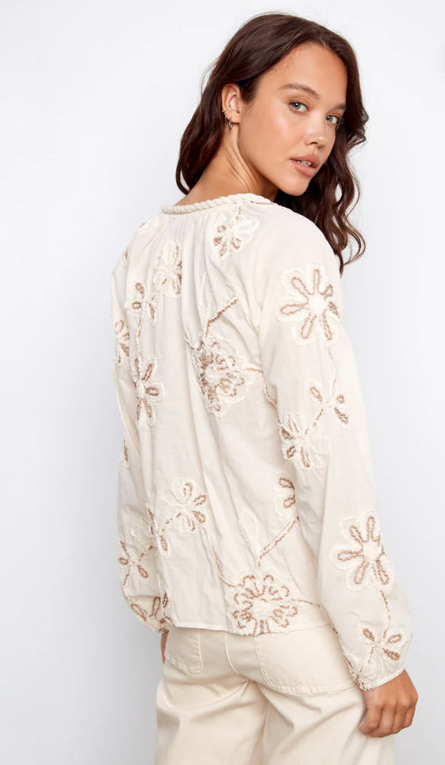 Charlie B Embroidered Cotton Popover Blouse
