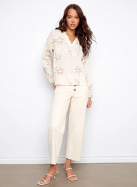Charlie B Embroidered Cotton Popover Blouse