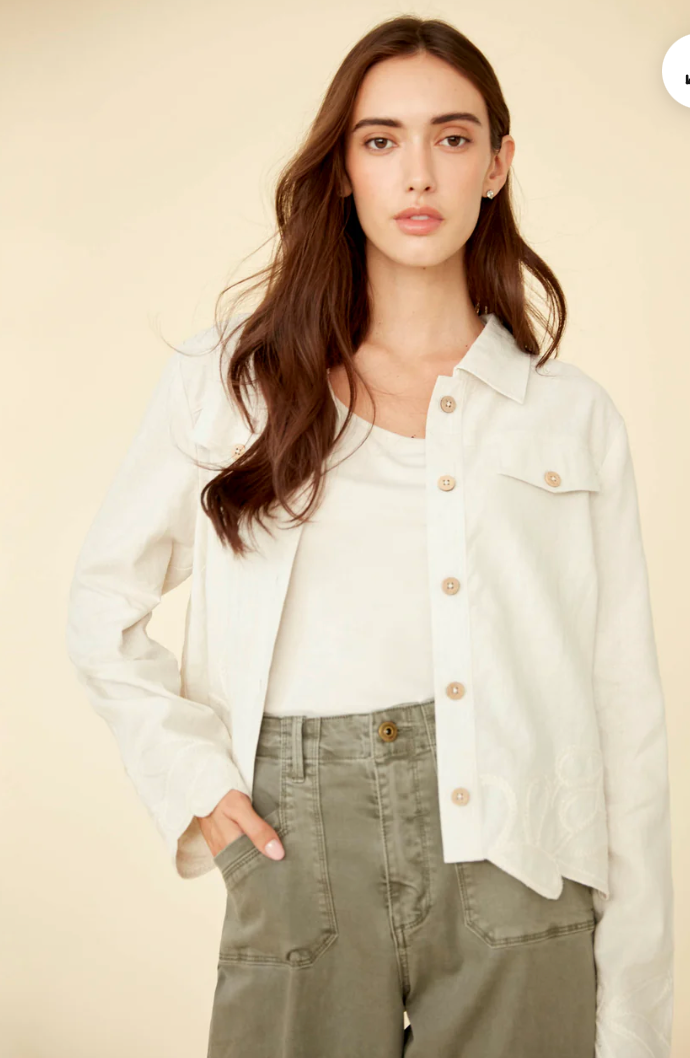 Charlie B Womens Linen Jacket with Embroidered Hem