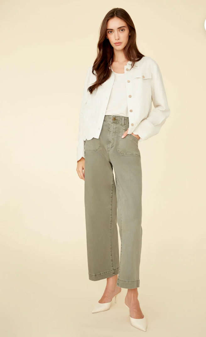 Charlie B Womens Linen Jacket with Embroidered Hem