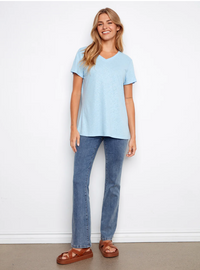Charlie B Womens Foil Printed Linen V-Neck T-Shirt