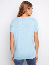 Charlie B Womens Foil Printed Linen V-Neck T-Shirt