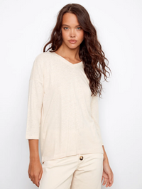 Charlie B Womens Foil Print V-Neck 3/4 Sleeve Top