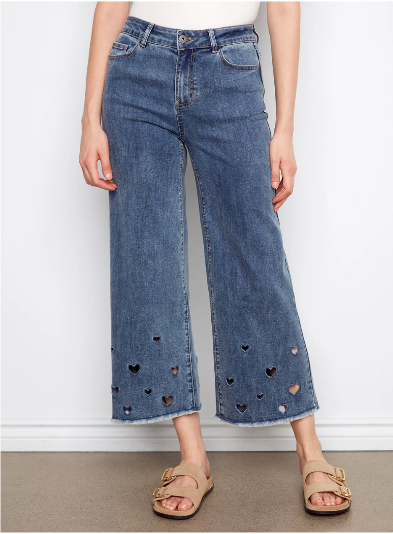 Charlie B Womens Wide Leg Heart Cut Out Jean