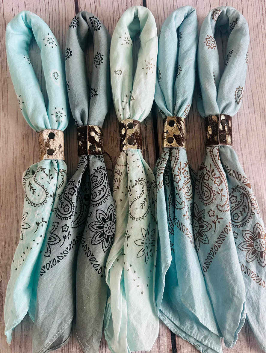 Bandana Hand Dyed with Copper or Leather Slide