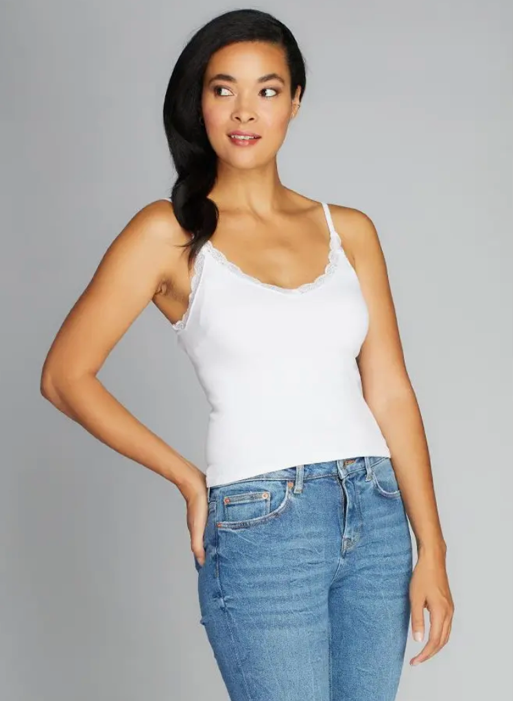 C'est Moi Bamboo Crop Tank with Lace Trim