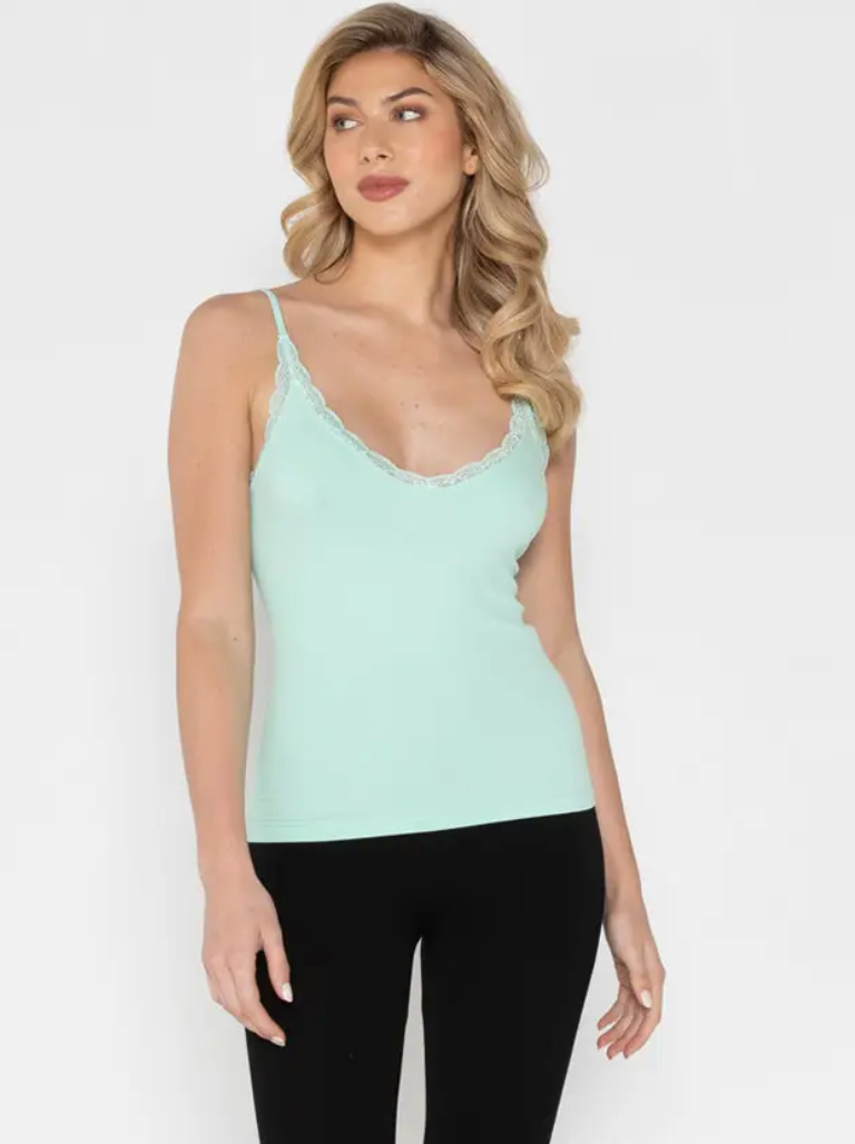 C'est Moi Bamboo Crop Tank with Lace Trim