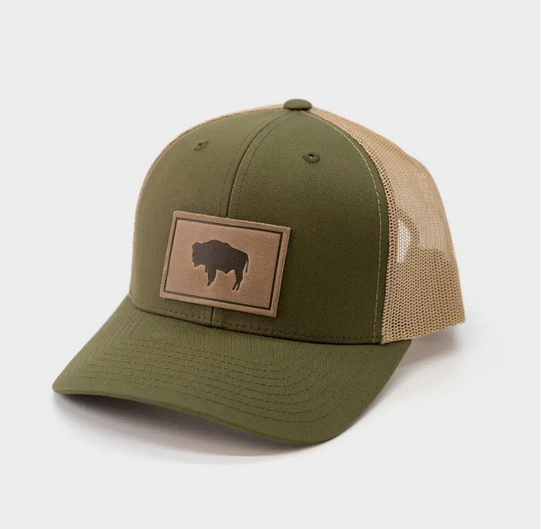 Range Leather Buffalo/Bison Moss Cap