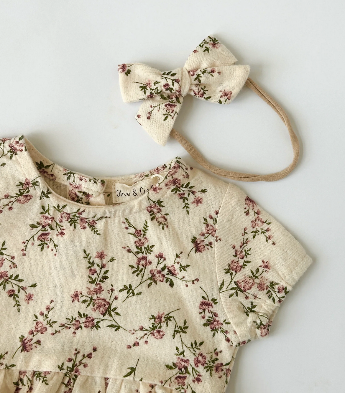 Olive and Cradle Floral Cotton Romber with Bow