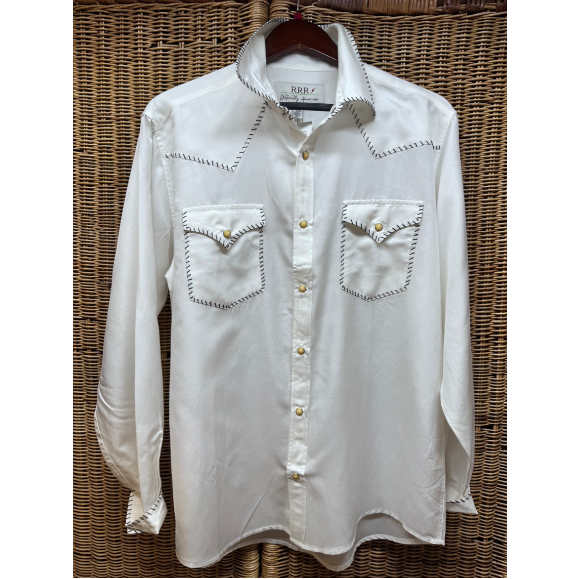 RRR Mens White Western Yoke 2 Pocket Whipstitch Shirt