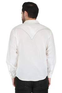 RRR Mens White Western Yoke 2 Pocket Whipstitch Shirt