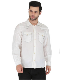 RRR Mens White Western Yoke 2 Pocket Whipstitch Shirt
