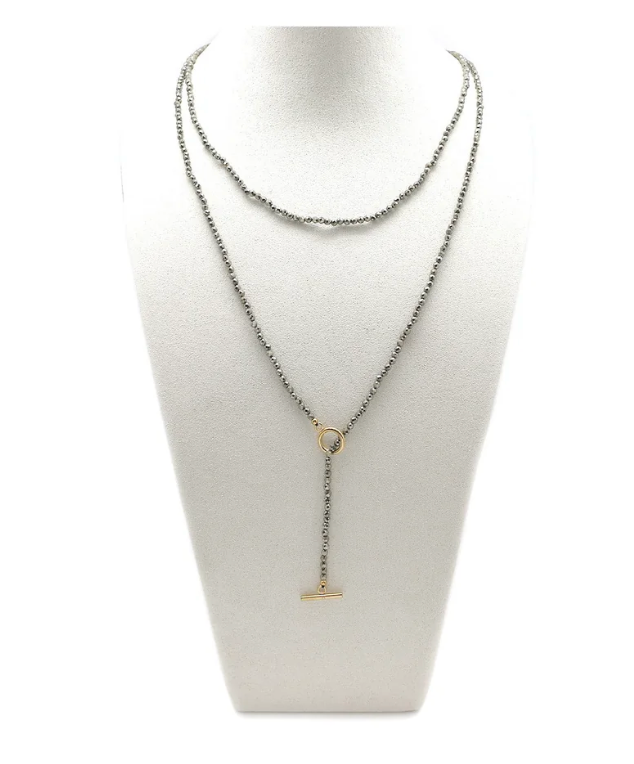 Lizou Pyrite Long French Flair Necklace