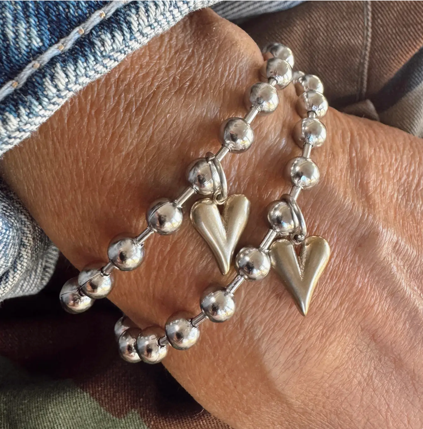 Mixed Metal Heart Charm Bracelet