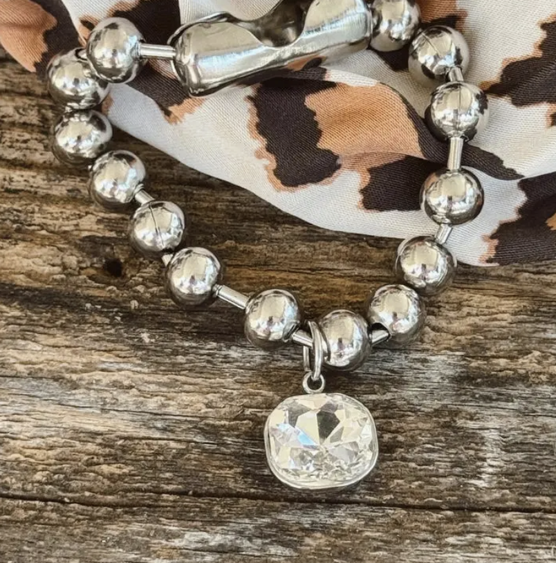 Sosobella New Polished Stainless Steel Sparkle Charm Bracelet