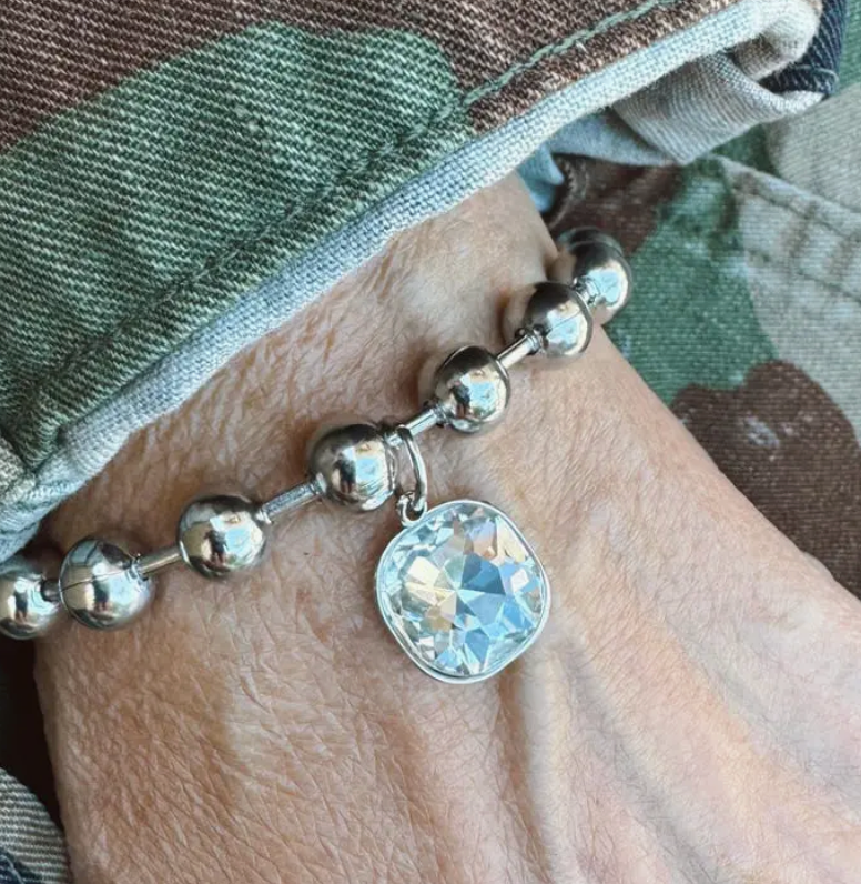 Sosobella New Polished Stainless Steel Sparkle Charm Bracelet