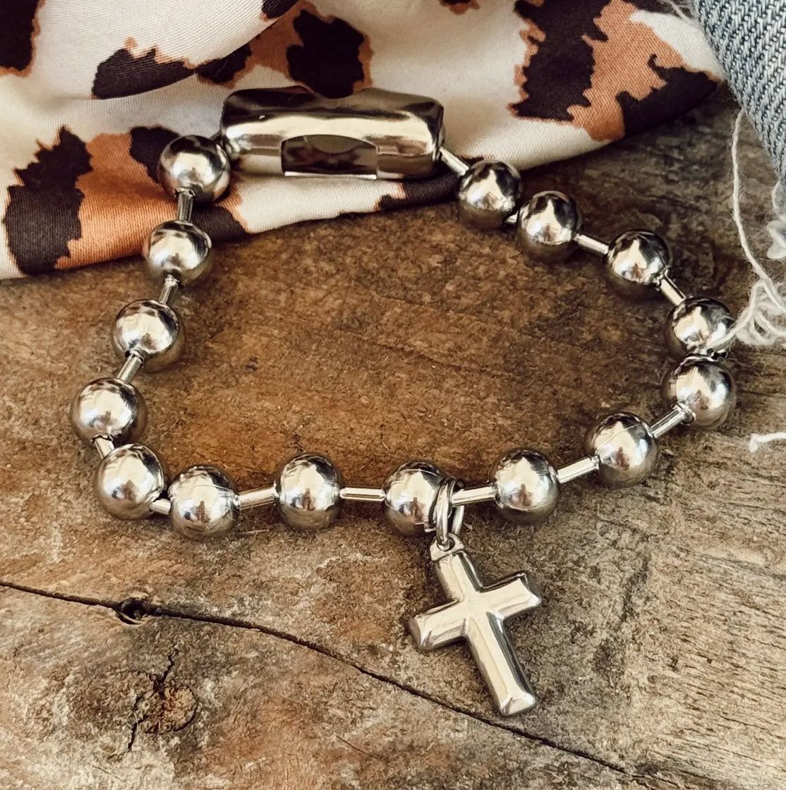 Sosobella Steel Cross Charm Bracelet