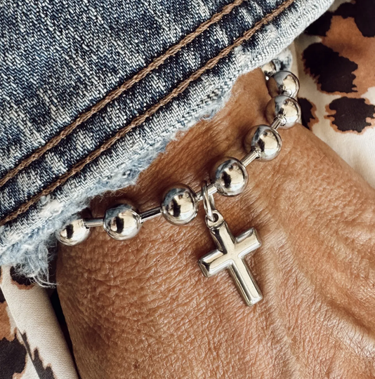 Sosobella Steel Cross Charm Bracelet