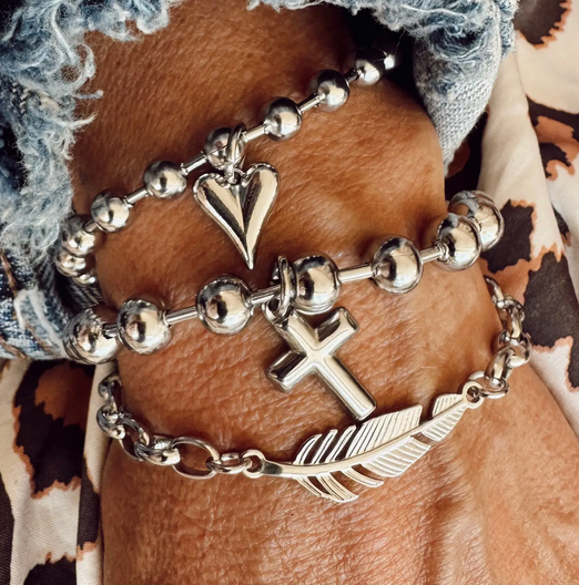 Sosobella Steel Cross Charm Bracelet