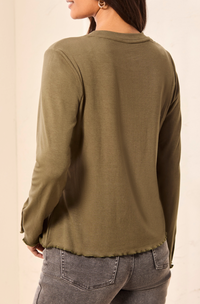 Tribal Womens Crew Neck Top with Button Detail