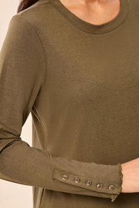 Tribal Womens Crew Neck Top with Button Detail