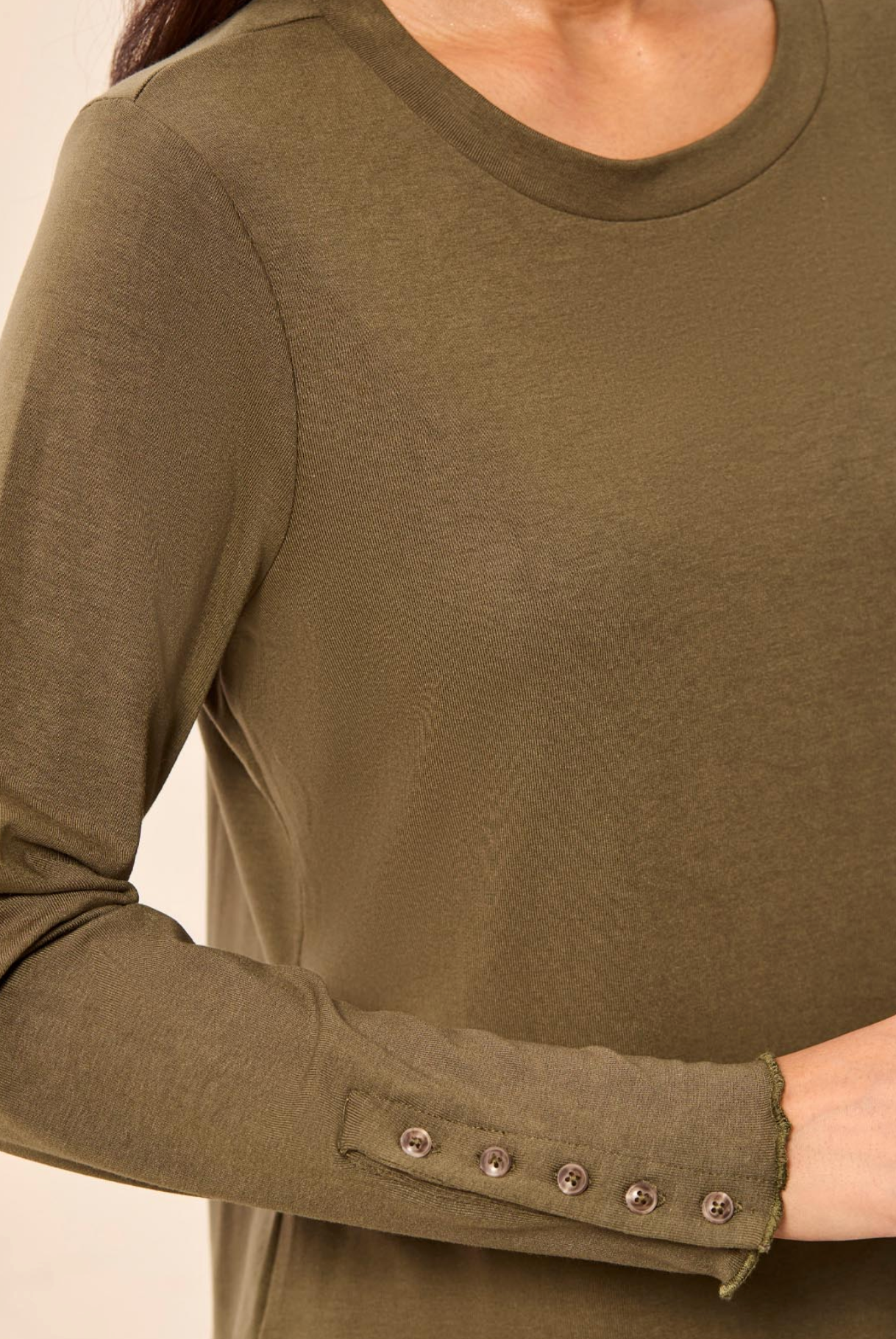 Tribal Womens Crew Neck Top with Button Detail