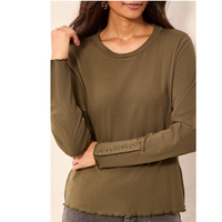 Tribal Womens Crew Neck Top with Button Detail