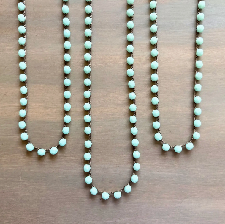 Twist Style Mint Matte Crystal Long Strand Necklace