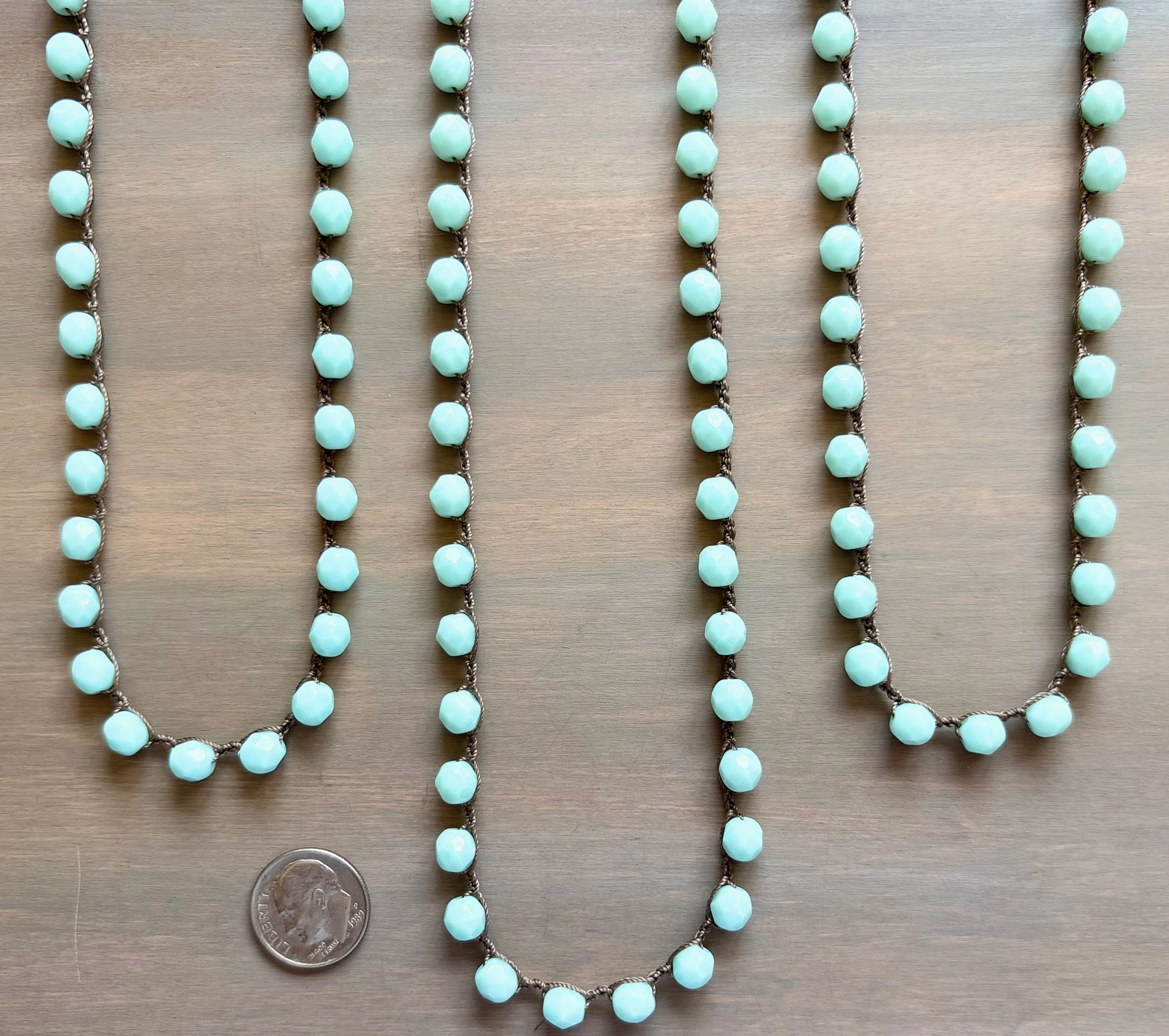 Twist Style Mint Matte Crystal Long Strand Necklace