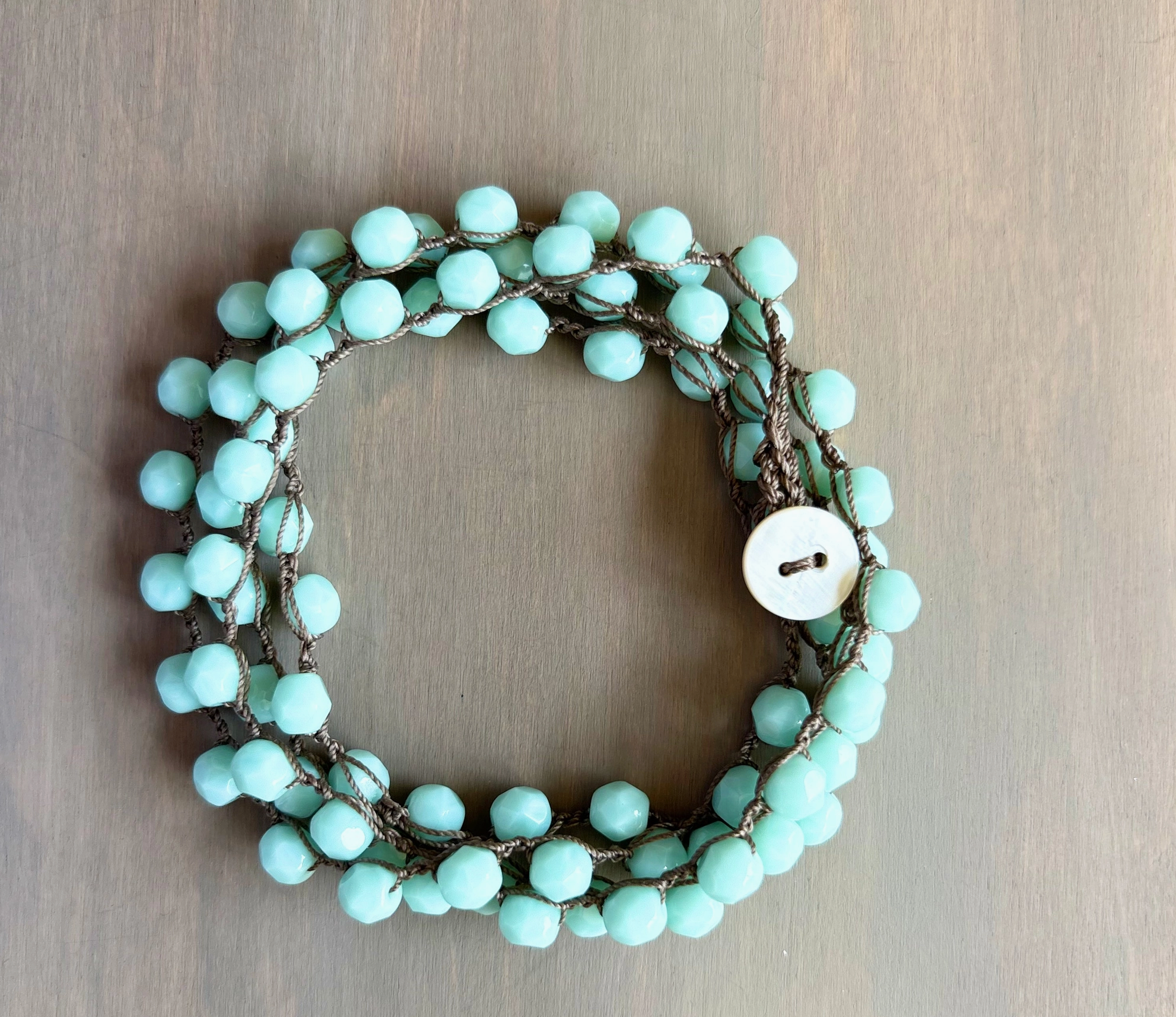 Twist Style Mint Matte Crystal Long Strand Necklace