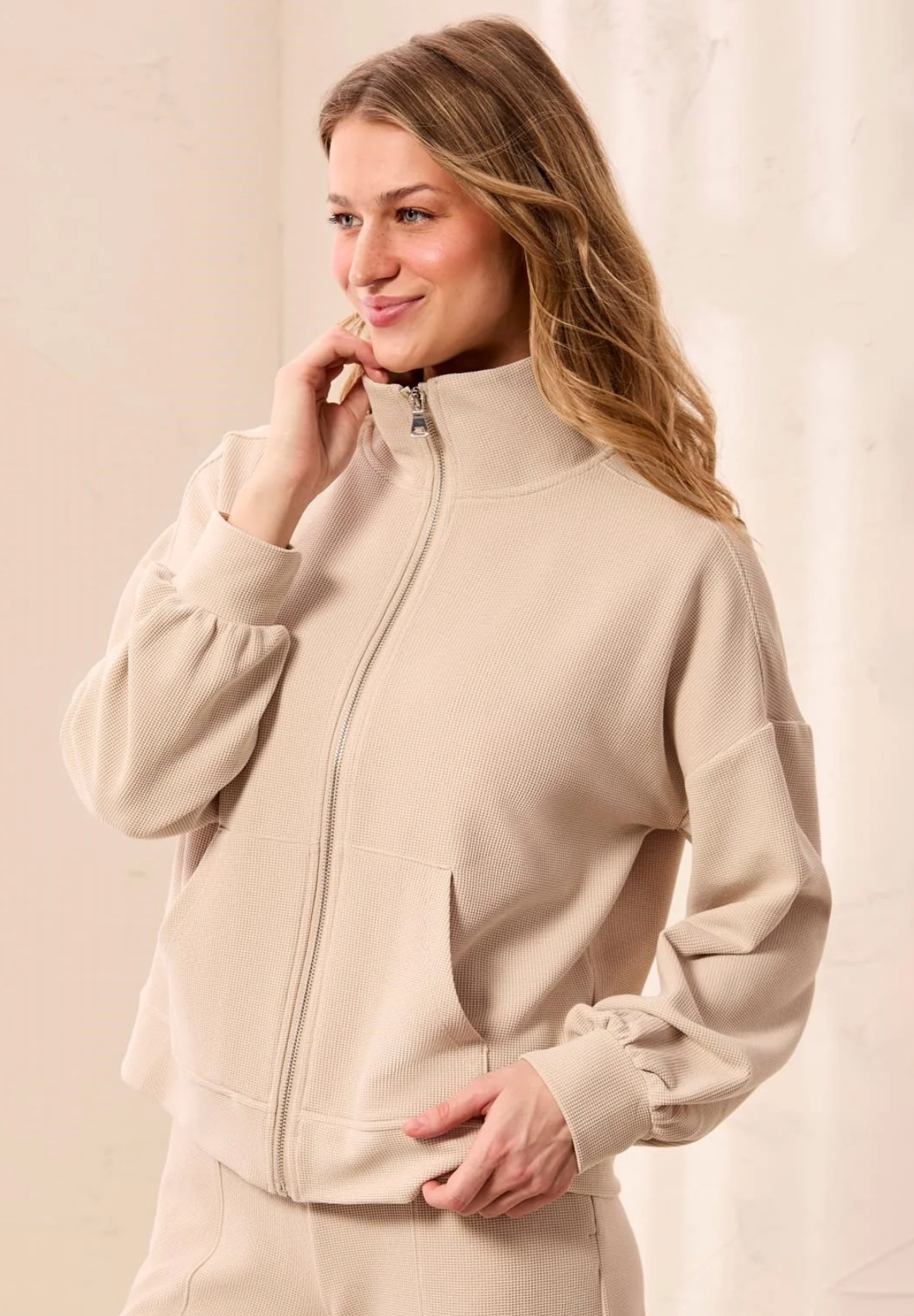 Tribal Womens Mock Neck Zip Cardigan