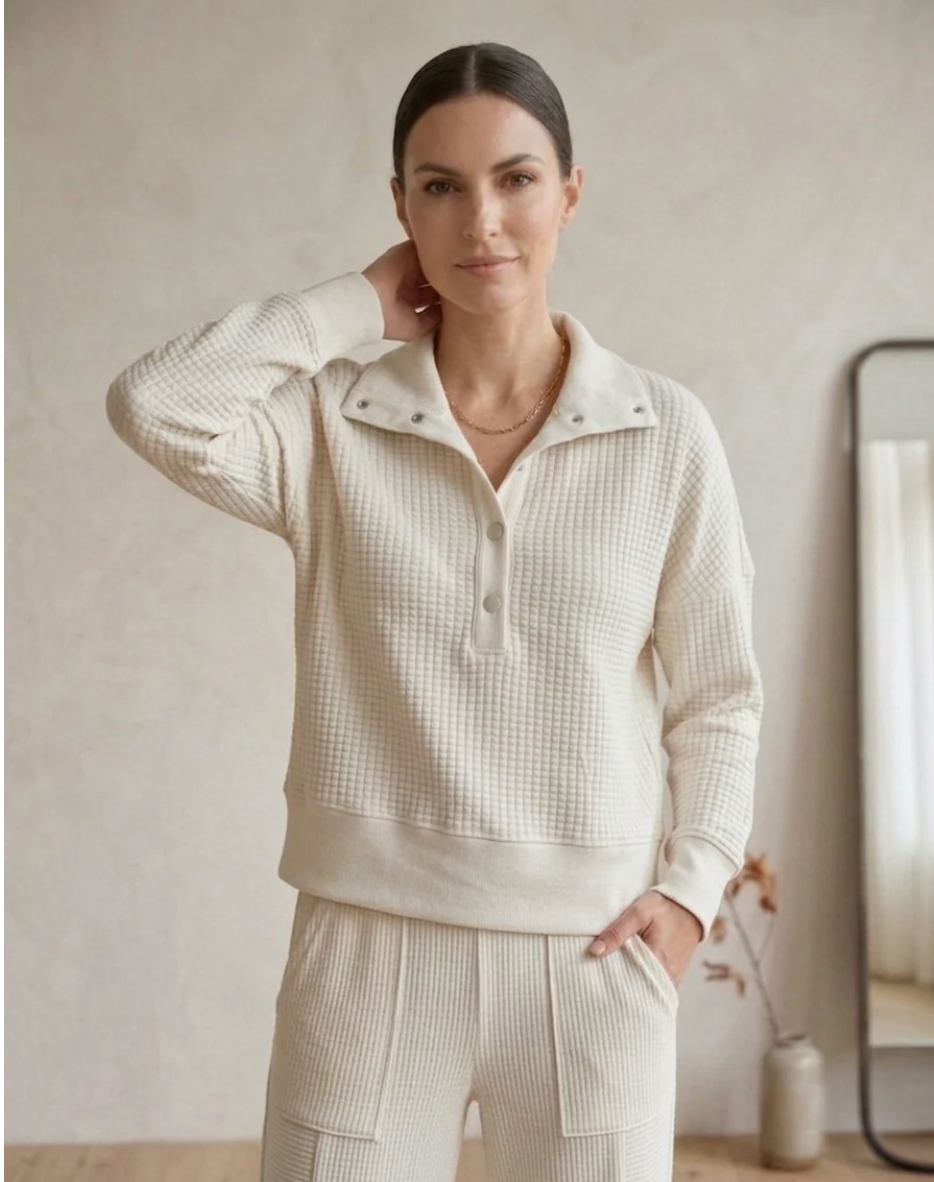 Waffle Knit Top With Collar