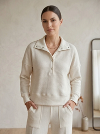 Waffle Knit Top With Collar