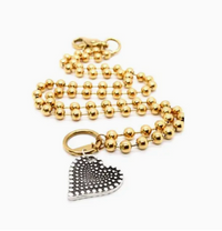 Lizou Silver Convertible Double Strand Dotted Heart Necklace