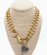 Lizou Silver Convertible Double Strand Dotted Heart Necklace