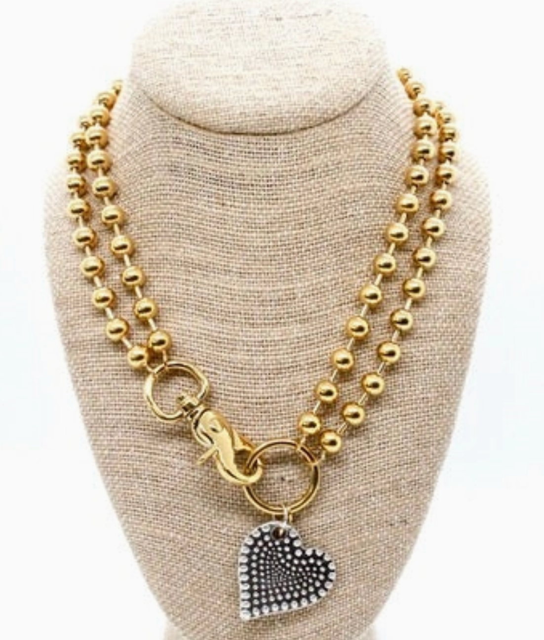 Lizou Silver Convertible Double Strand Dotted Heart Necklace