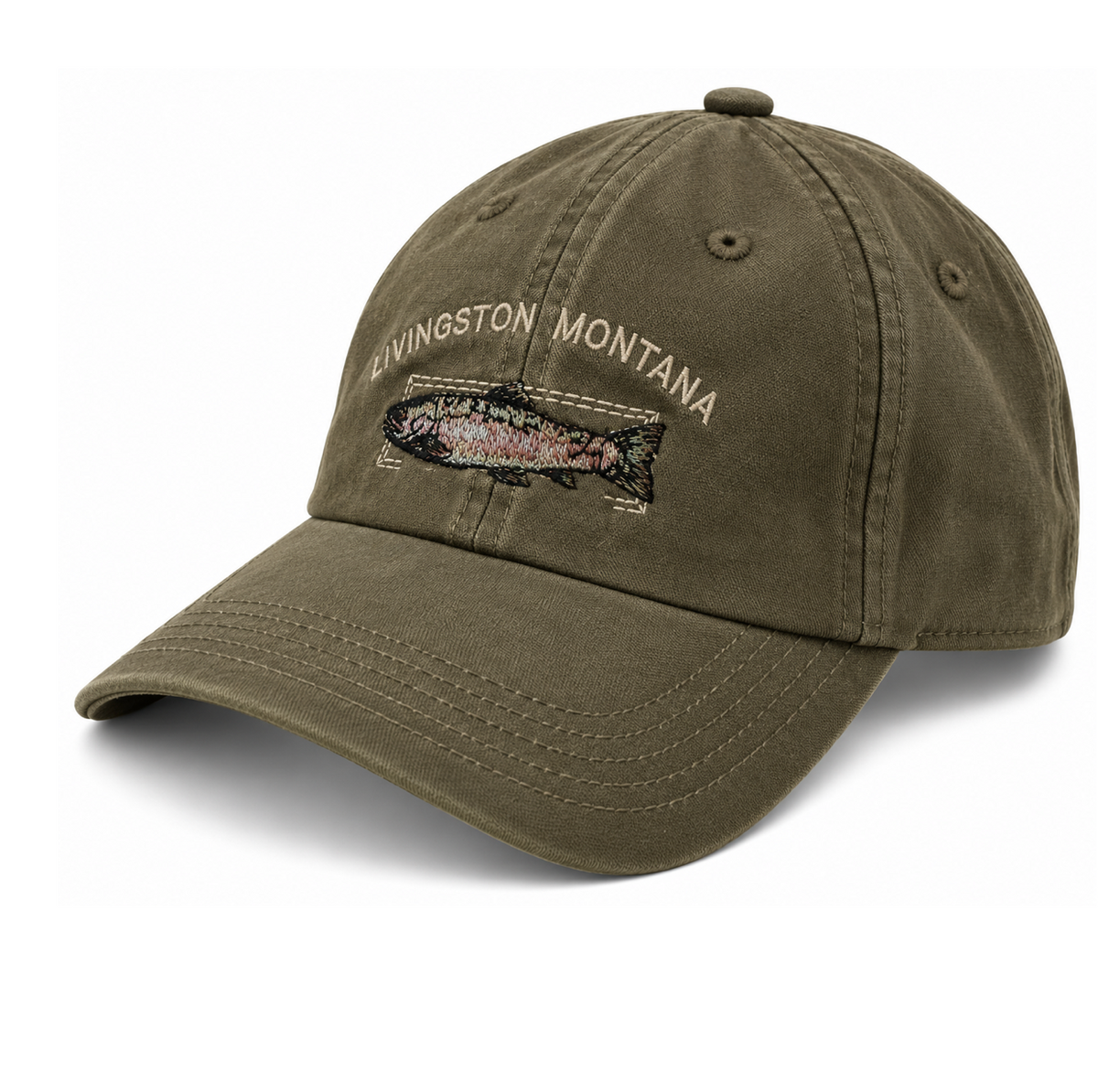Montana Trout Embroidery Olive Cap
