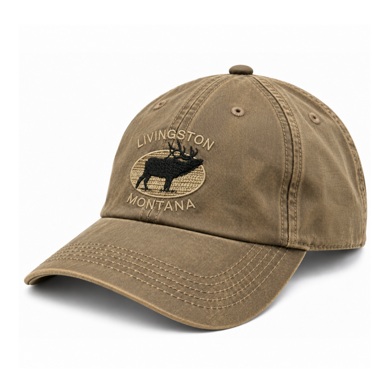 Montana Elk Embroidery Tan Cap