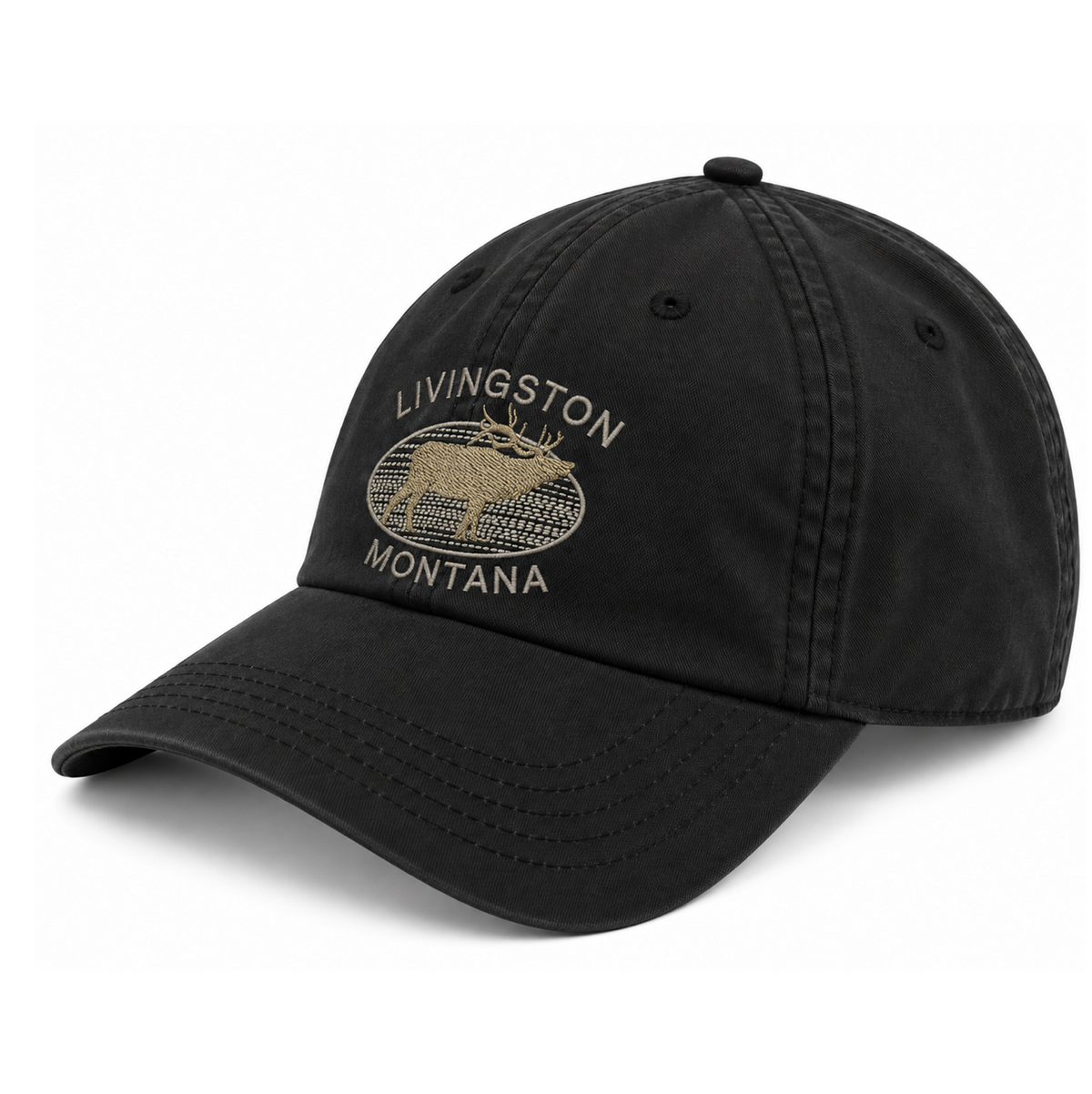 Montana Olive Elk Embroidery Black Cap