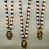 Twist Style Glass Pearls with Tree Pendant Necklace