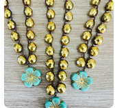 Twist Style Golden Glass Flower Crystal Necklace
