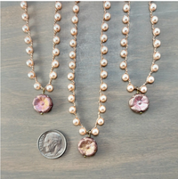 Twist Style Raspberry Shimmer Glass Flower Pendant with Glass Pearls Necklace