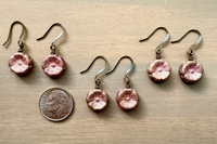 Twist Style Raspberry Shimmer Pressed Glass Flower Earrings