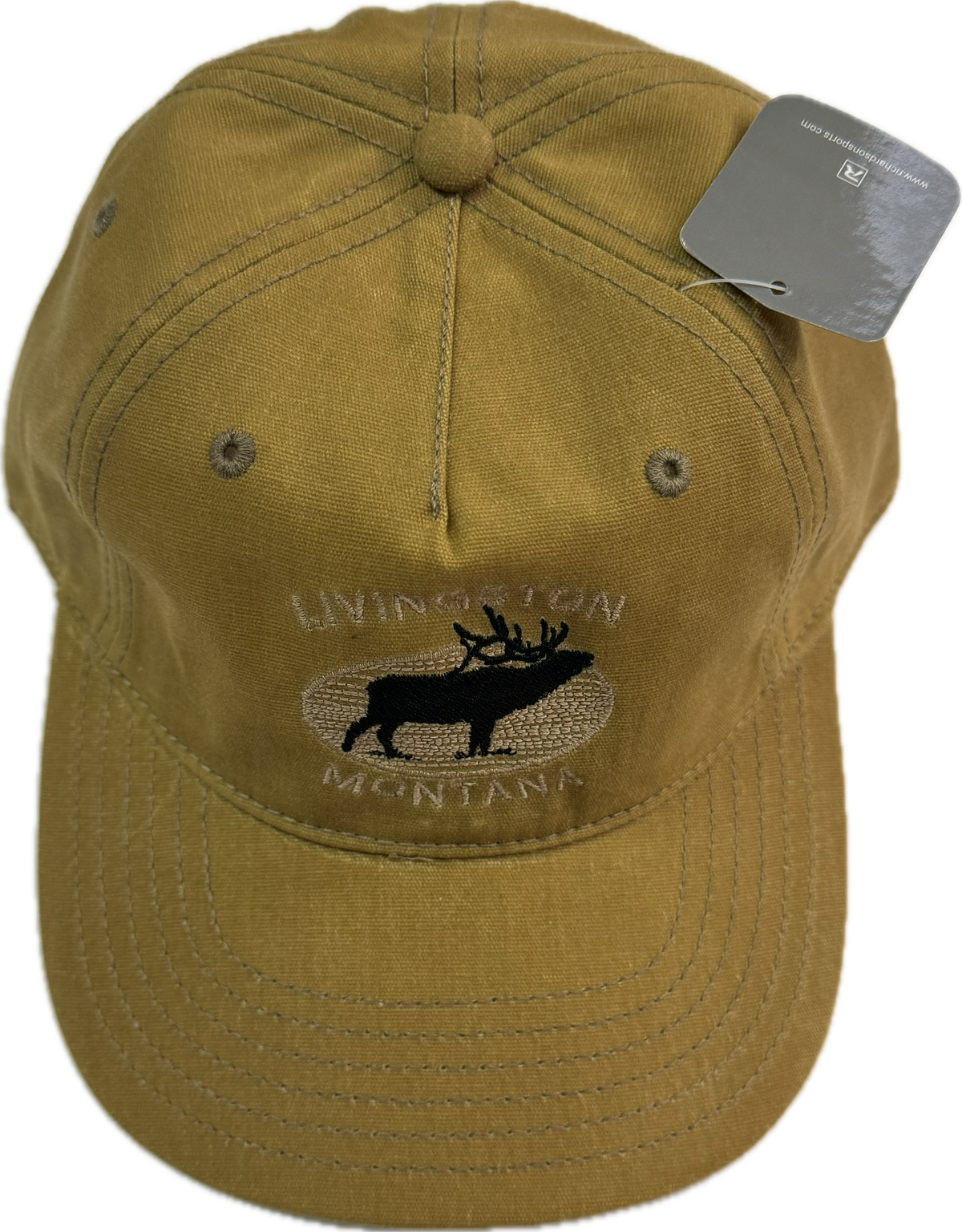 Montana Wax Finish Elk Embroidery - Khaki with Gold Lettering